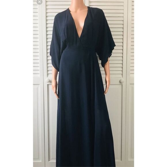 REFORMATION Navy Blue Winslow Maxi Wrap Dress Size XS - Picture 5 of 16
